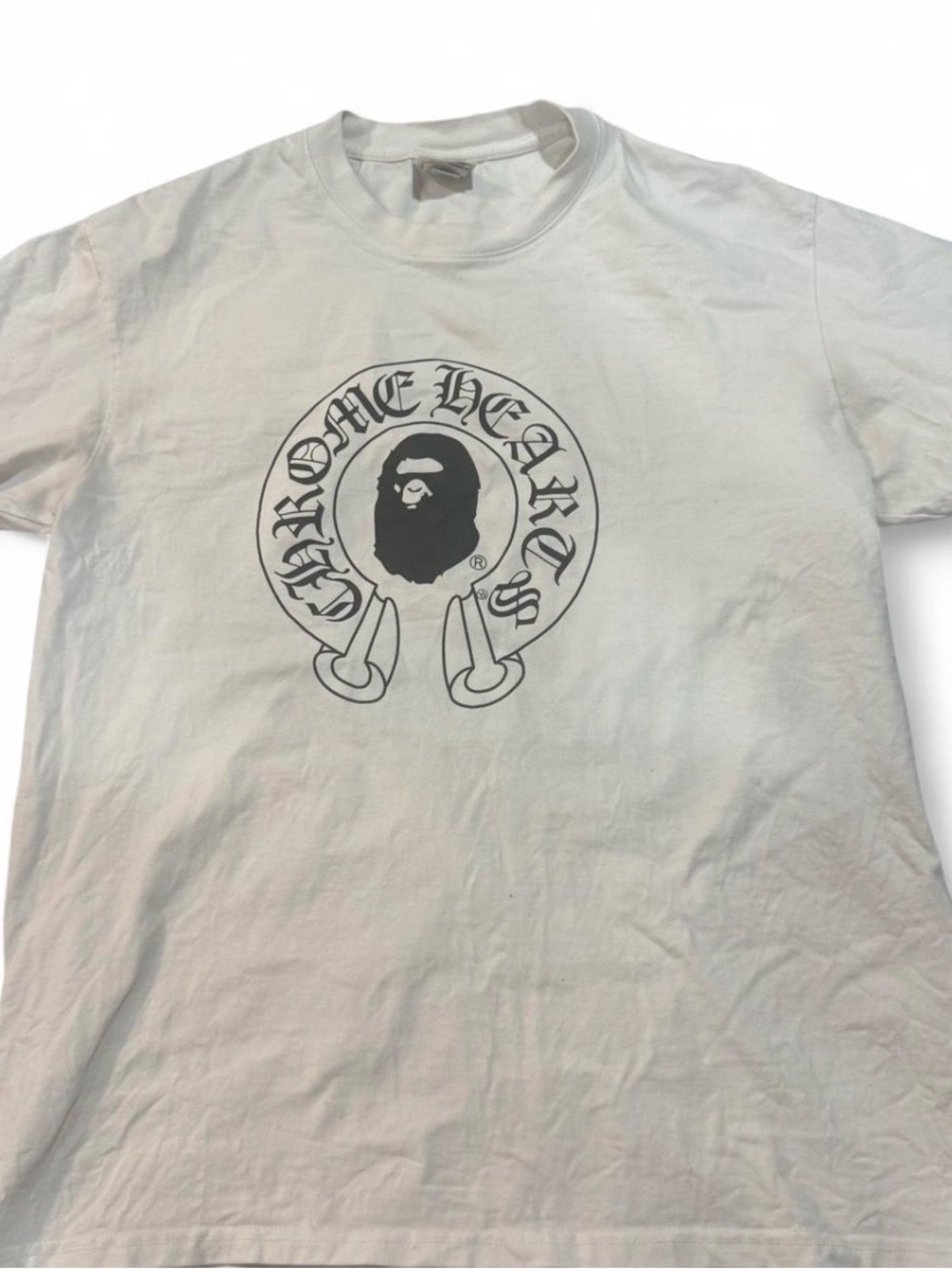 Bape White Short Sleeve Tee with Black Graphic Logo